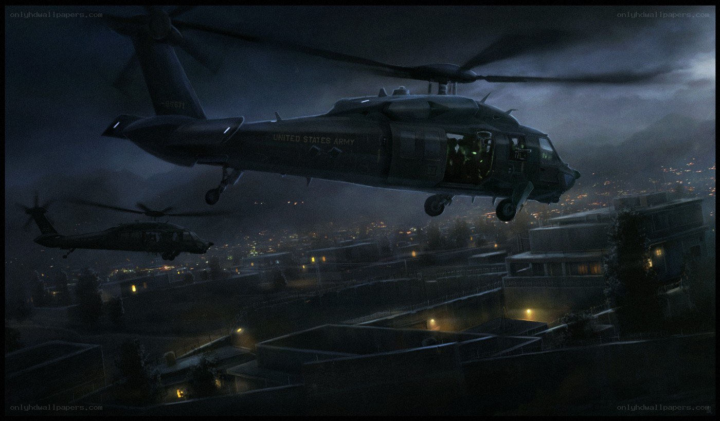 Army helicopters at night