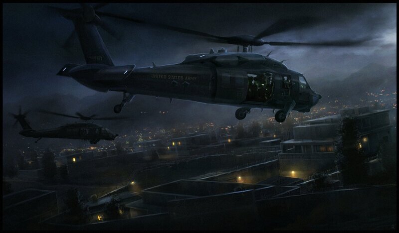 Army helicopters at night
