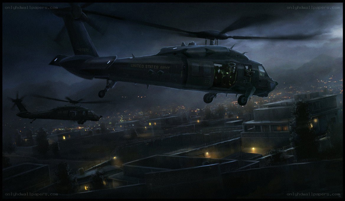 Army helicopters at night