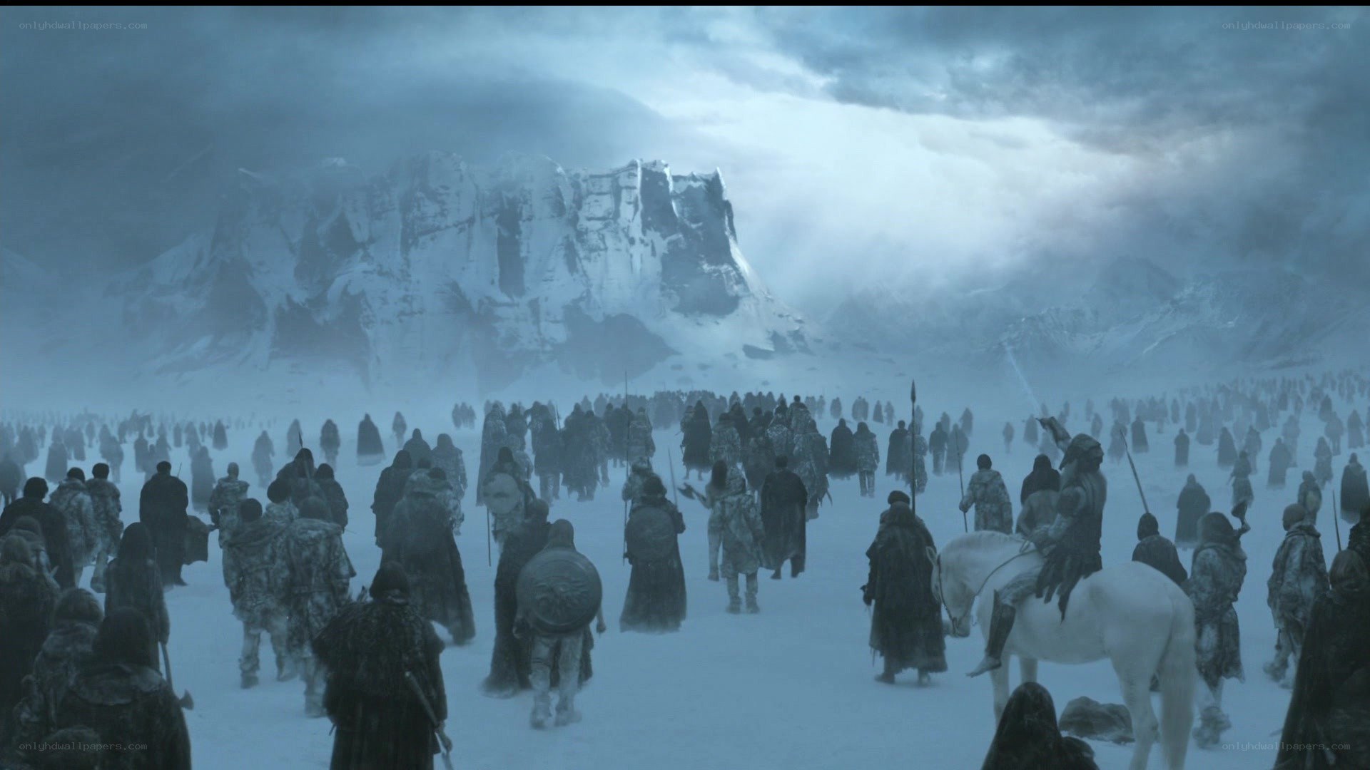 Army in snowy mountain pass