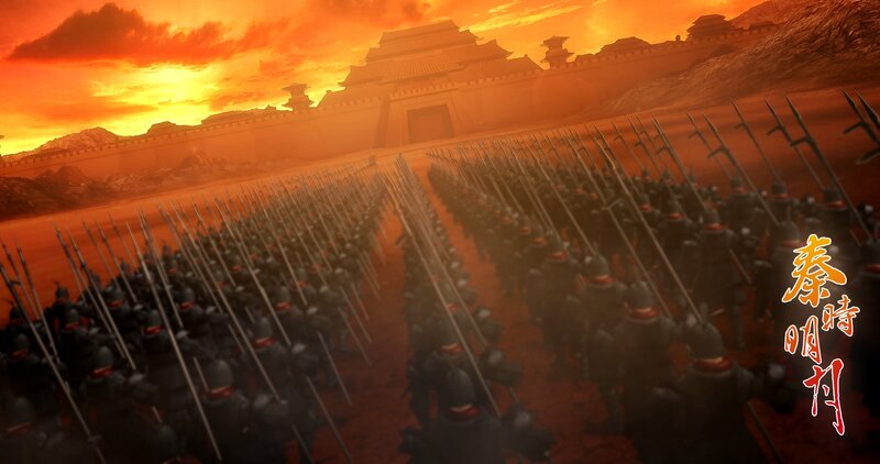 Army marching at sunset