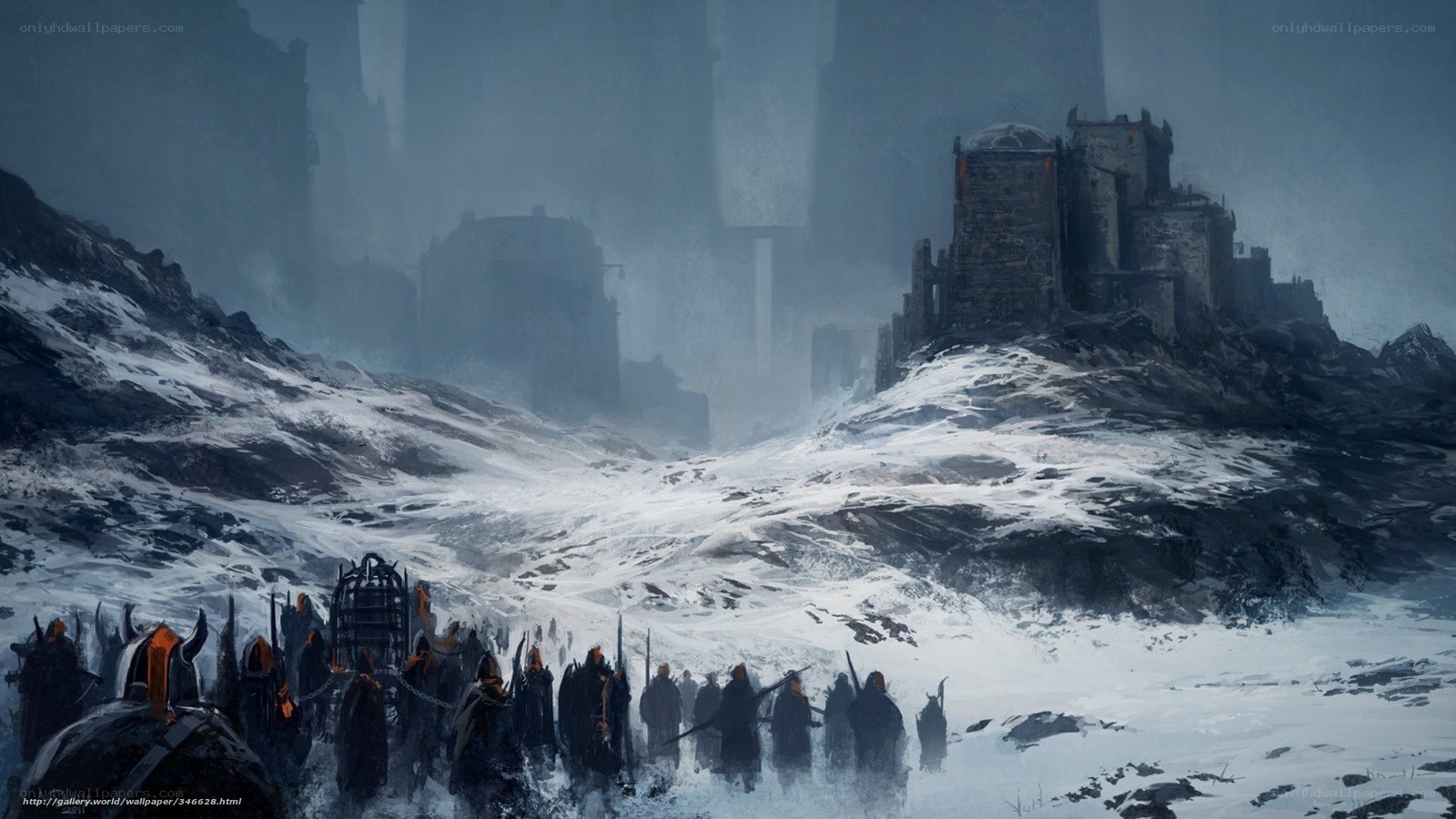 Army marching to a fortress