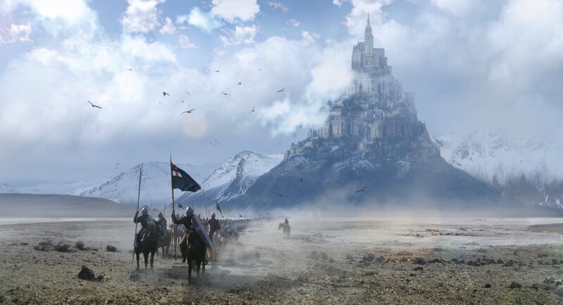 army marching toward castle