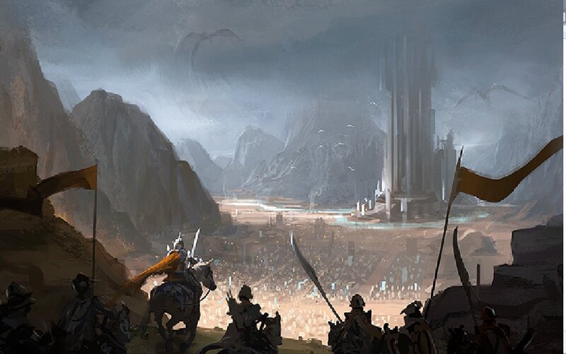 Army on Hill Overlooking City