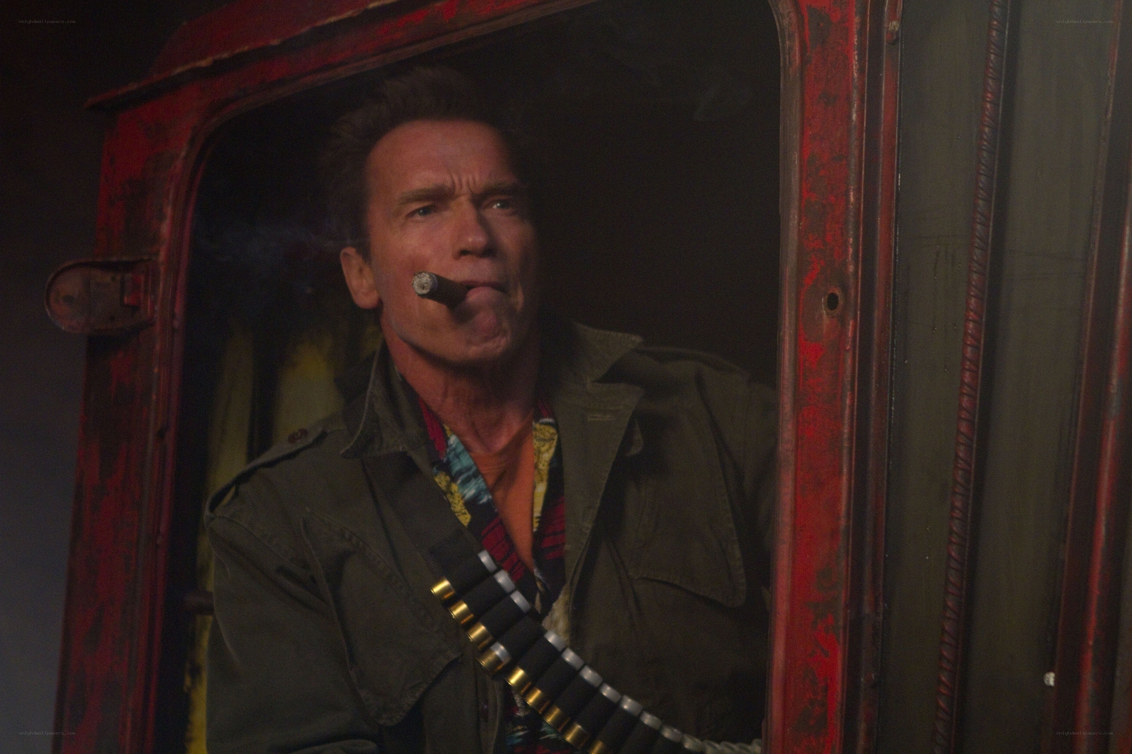Arnold Schwarzenegger in a vehicle