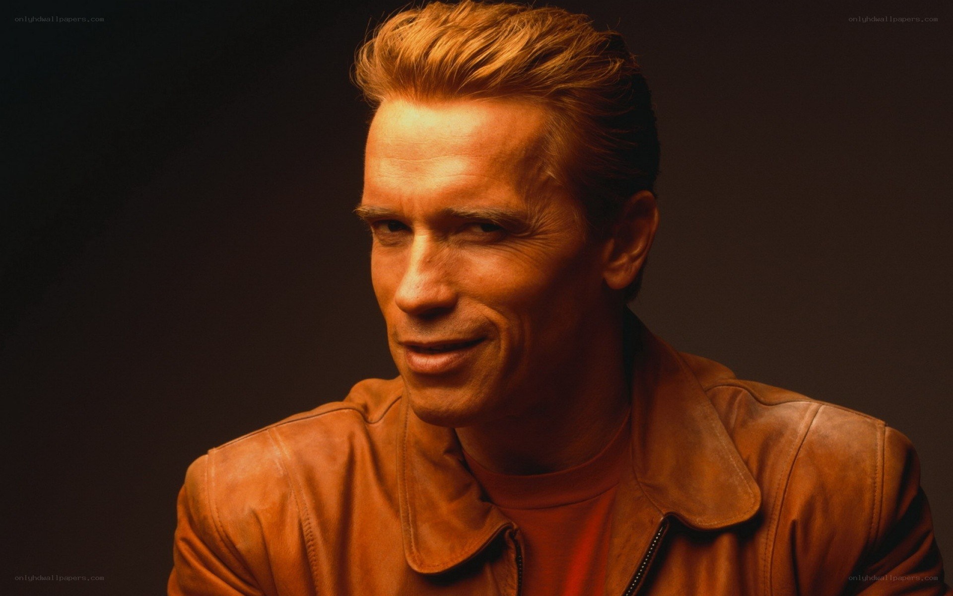 Arnold Schwarzenegger in leather jacket