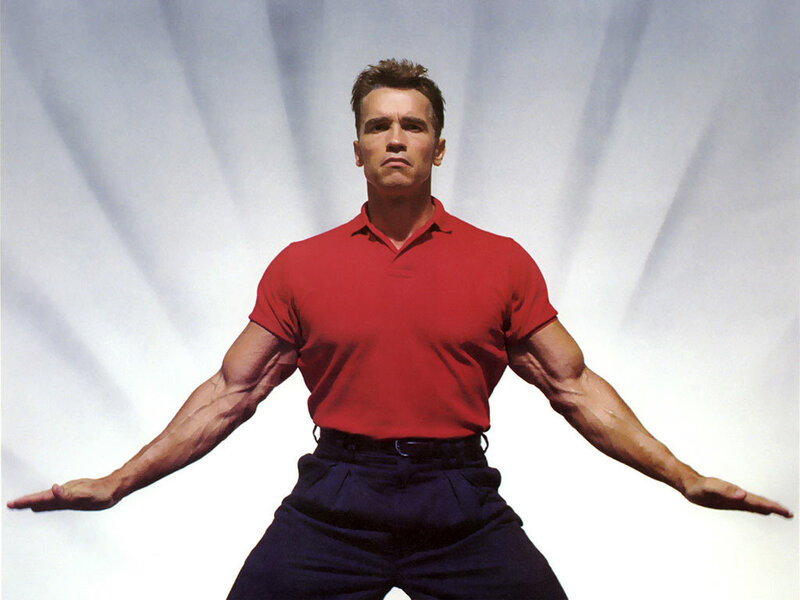 Arnold Schwarzenegger in red shirt