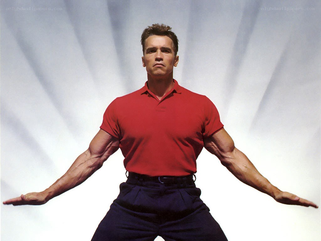 Arnold Schwarzenegger in red shirt