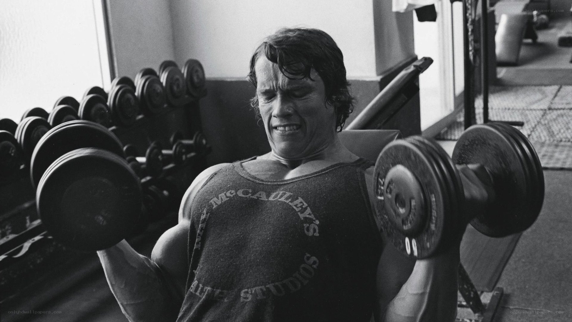 Arnold Schwarzenegger lifting weights