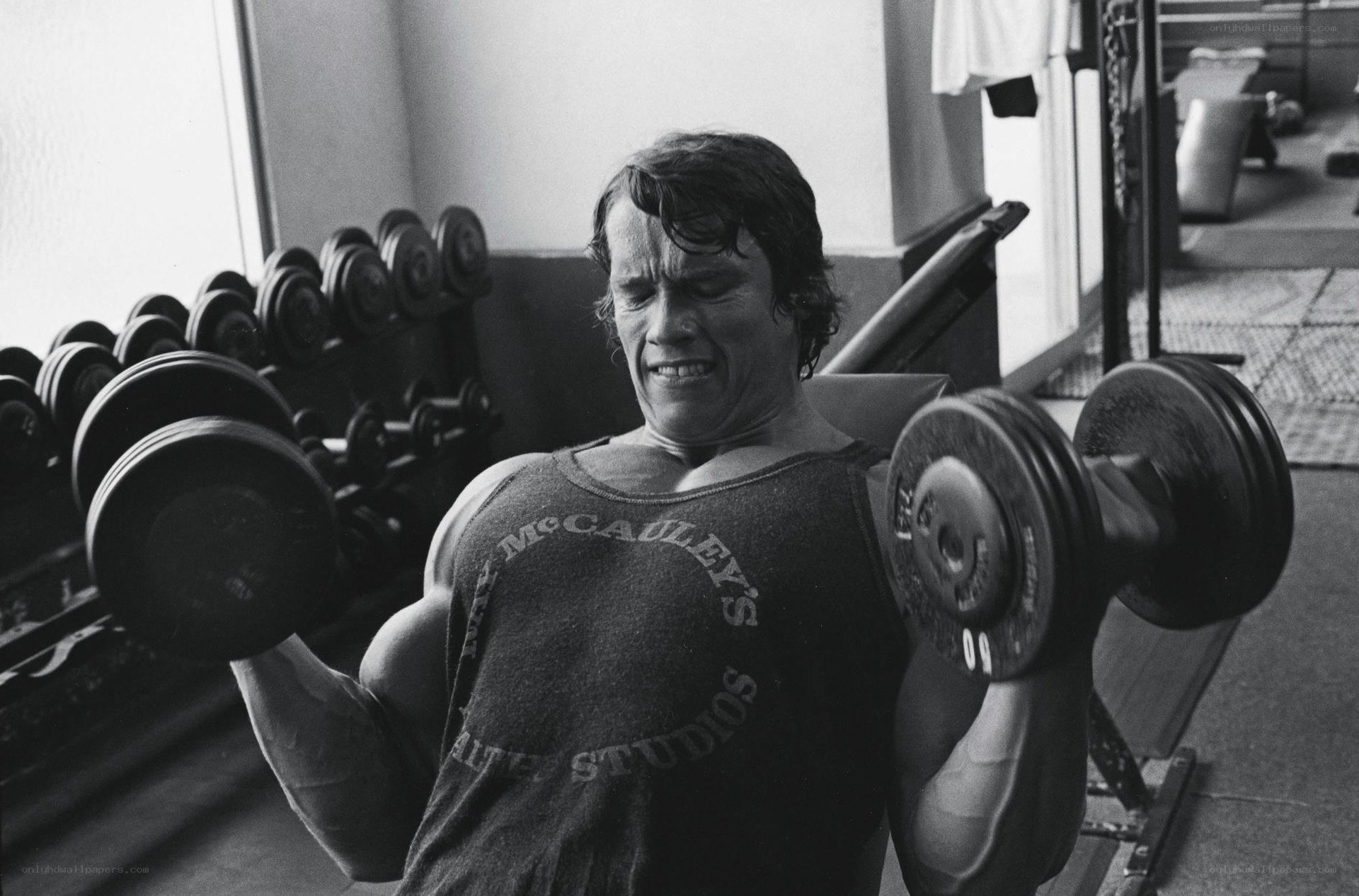 Arnold Schwarzenegger lifting weights