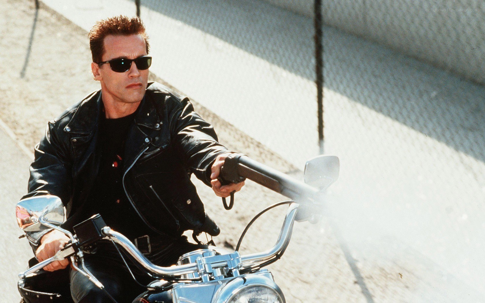Arnold Schwarzenegger on a motorcycle