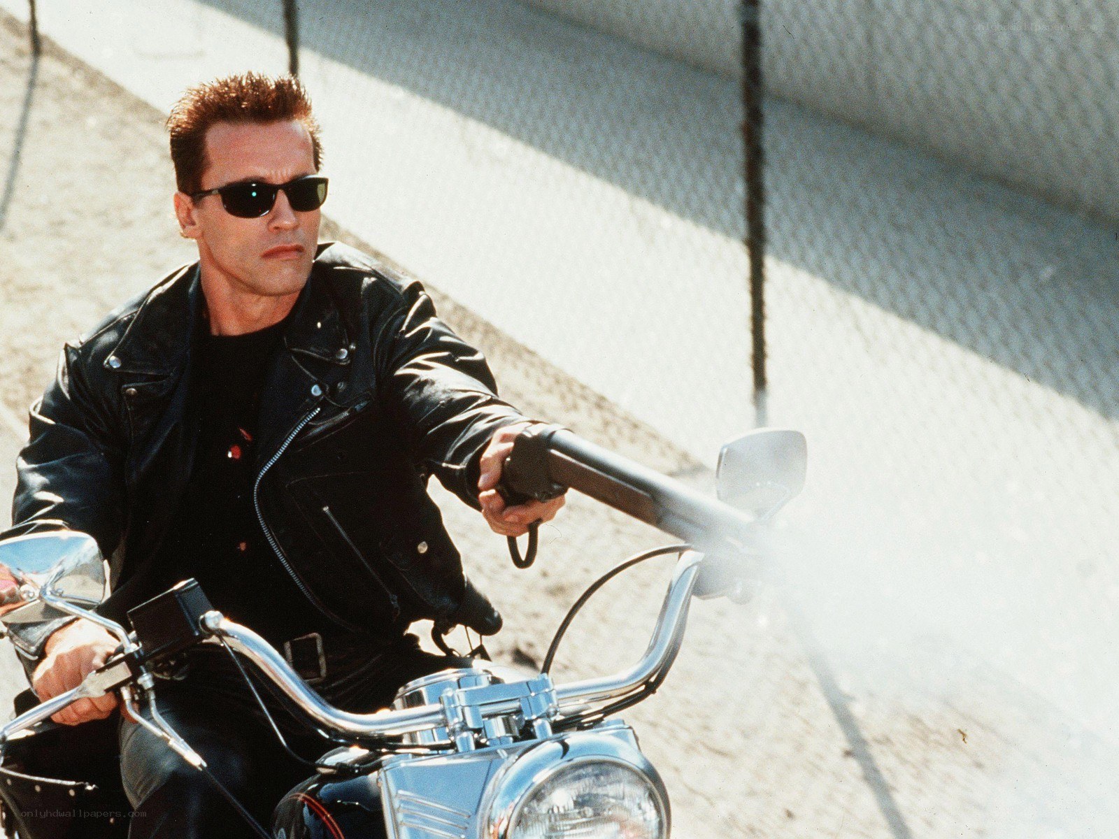 Arnold Schwarzenegger on a motorcycle