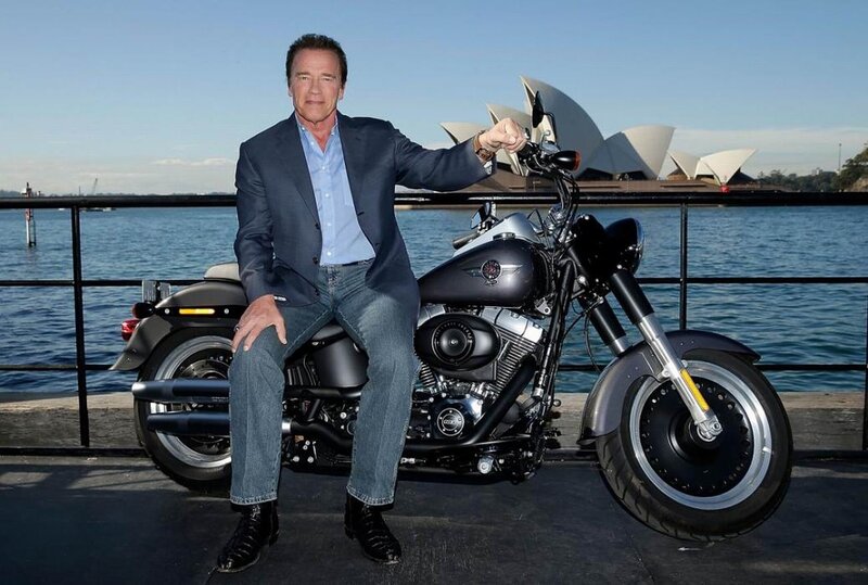 Arnold Schwarzenegger on Motorcycle — Blue