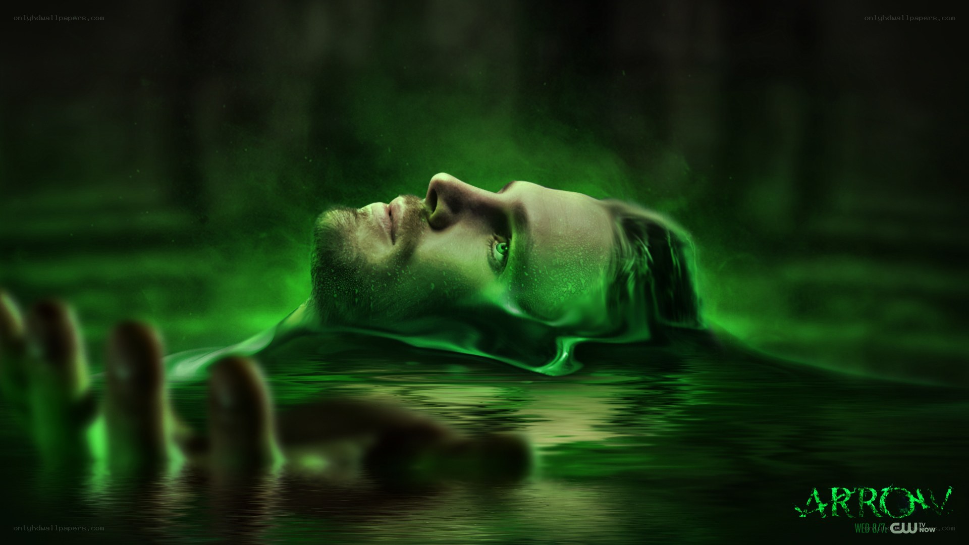 Arrow character in green water