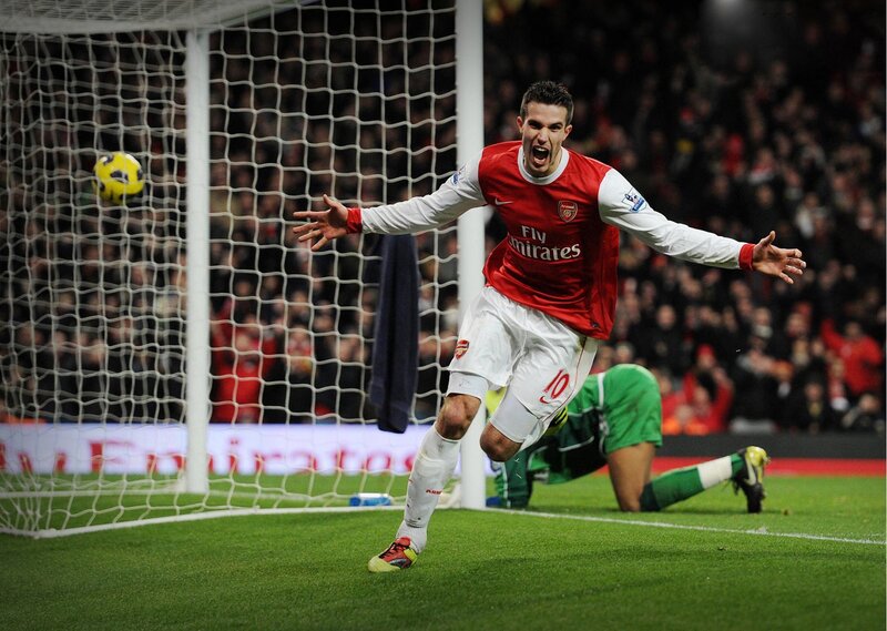 Arsenal player celebrates goal