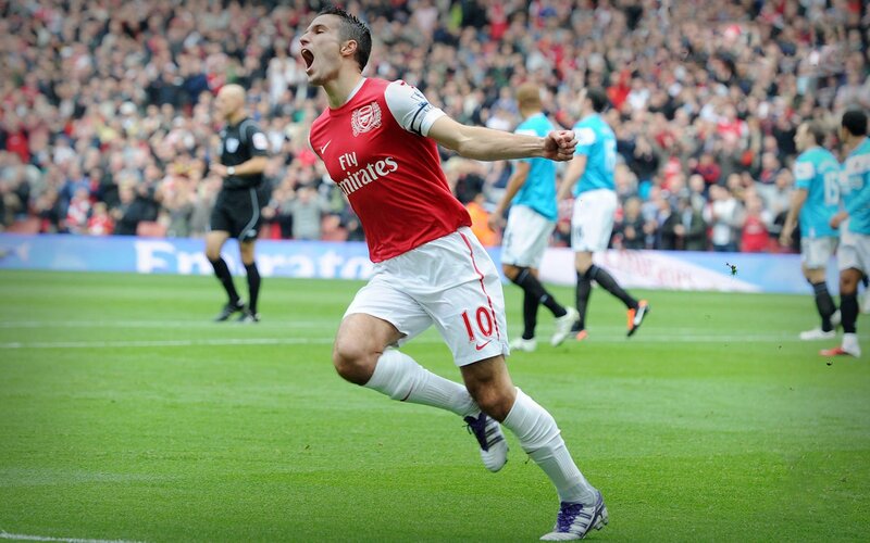 Arsenal player celebrates goal