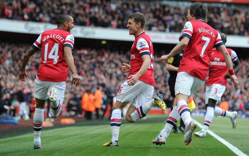 Arsenal players celebrating a goal