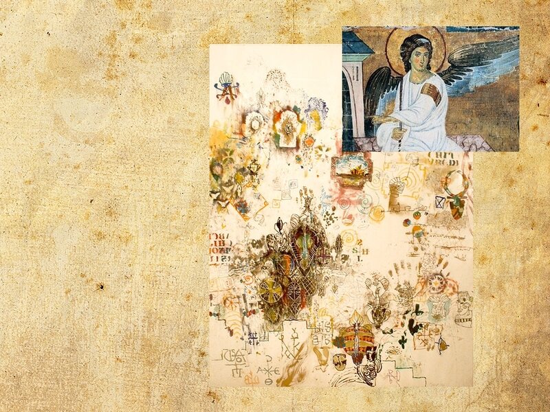 art collage with angel and symbols