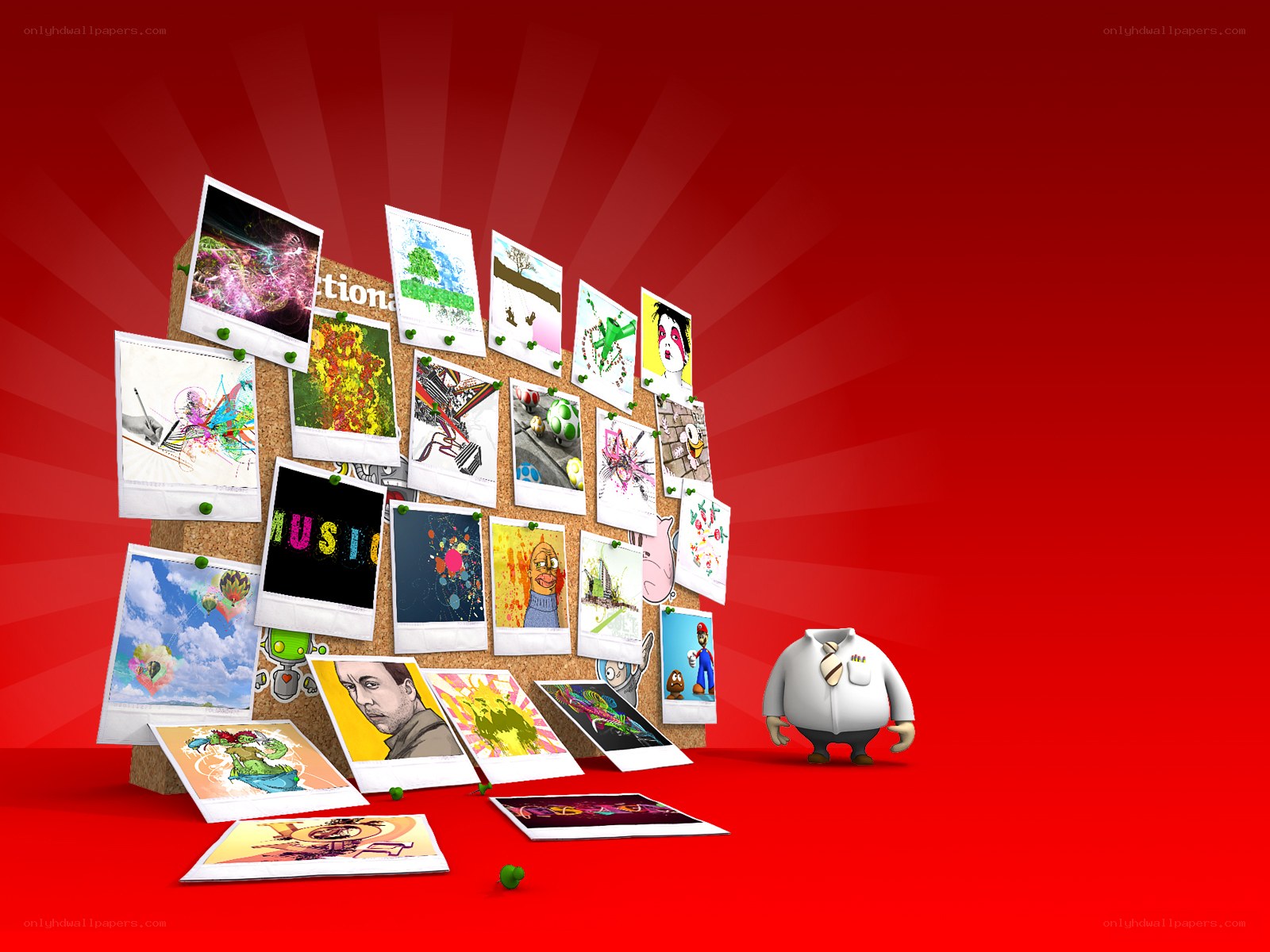 art collection on a corkboard