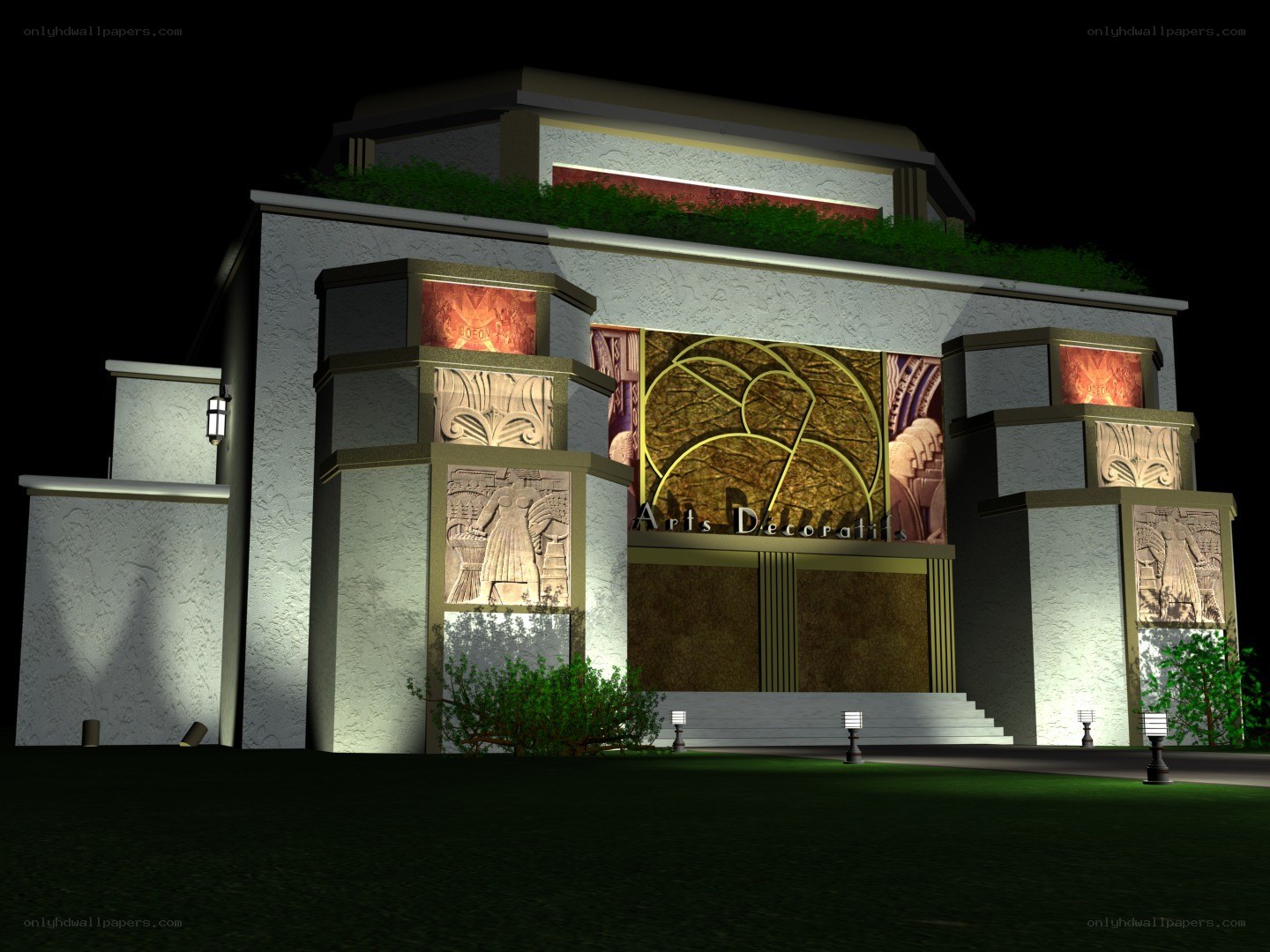 Art Deco building at night
