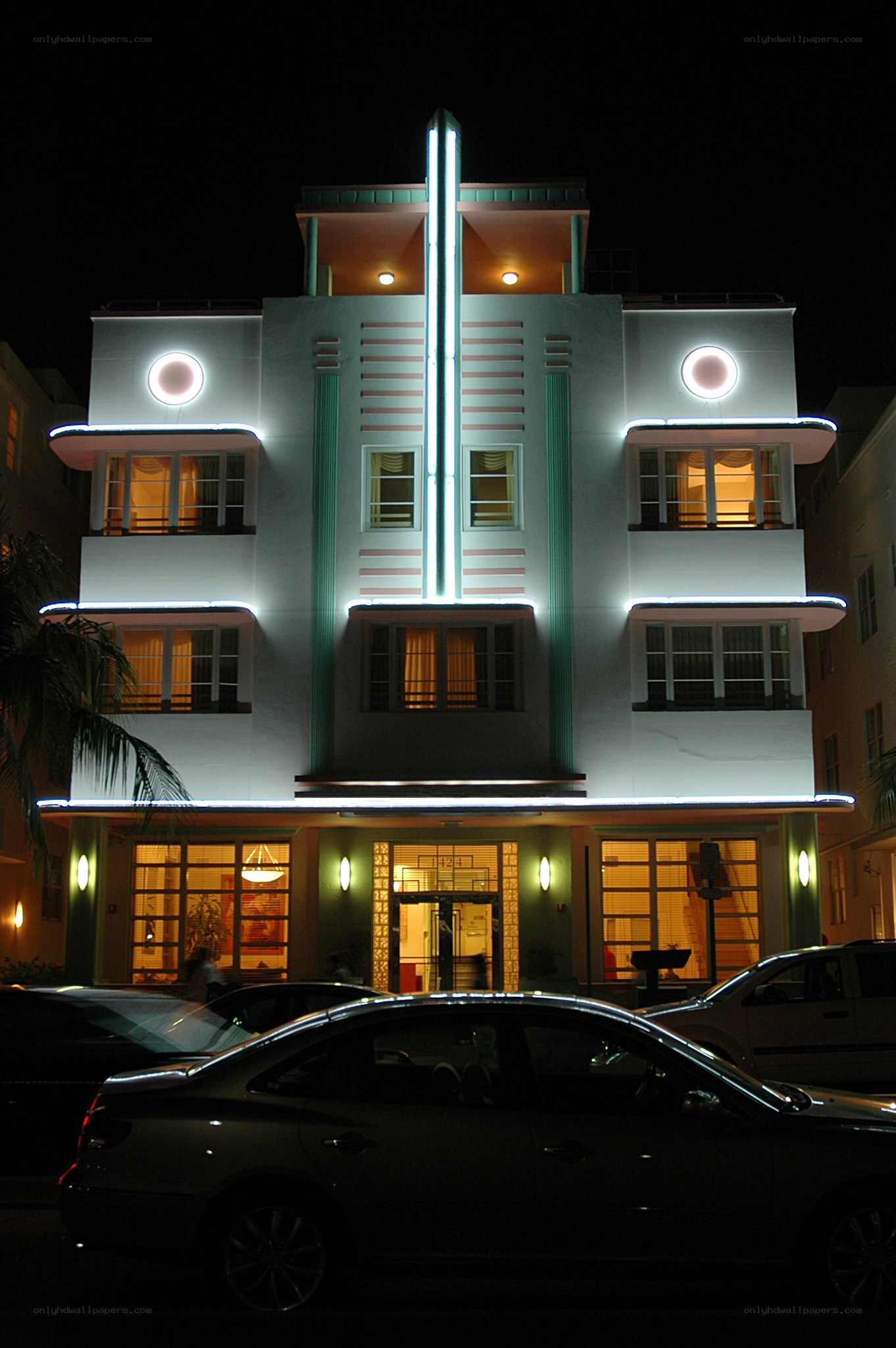 Art Deco building at night