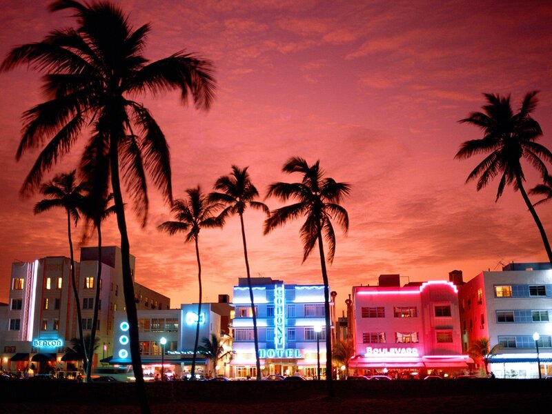 Art Deco Buildings at Dusk