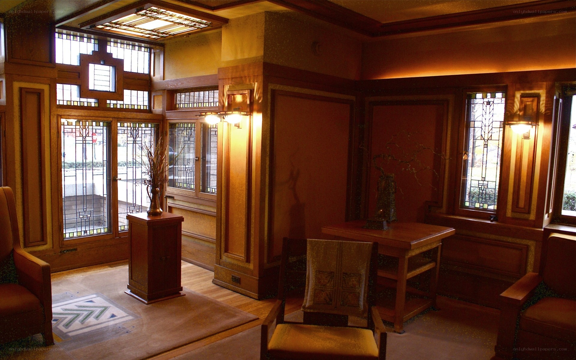 Art Deco interior with stained glass