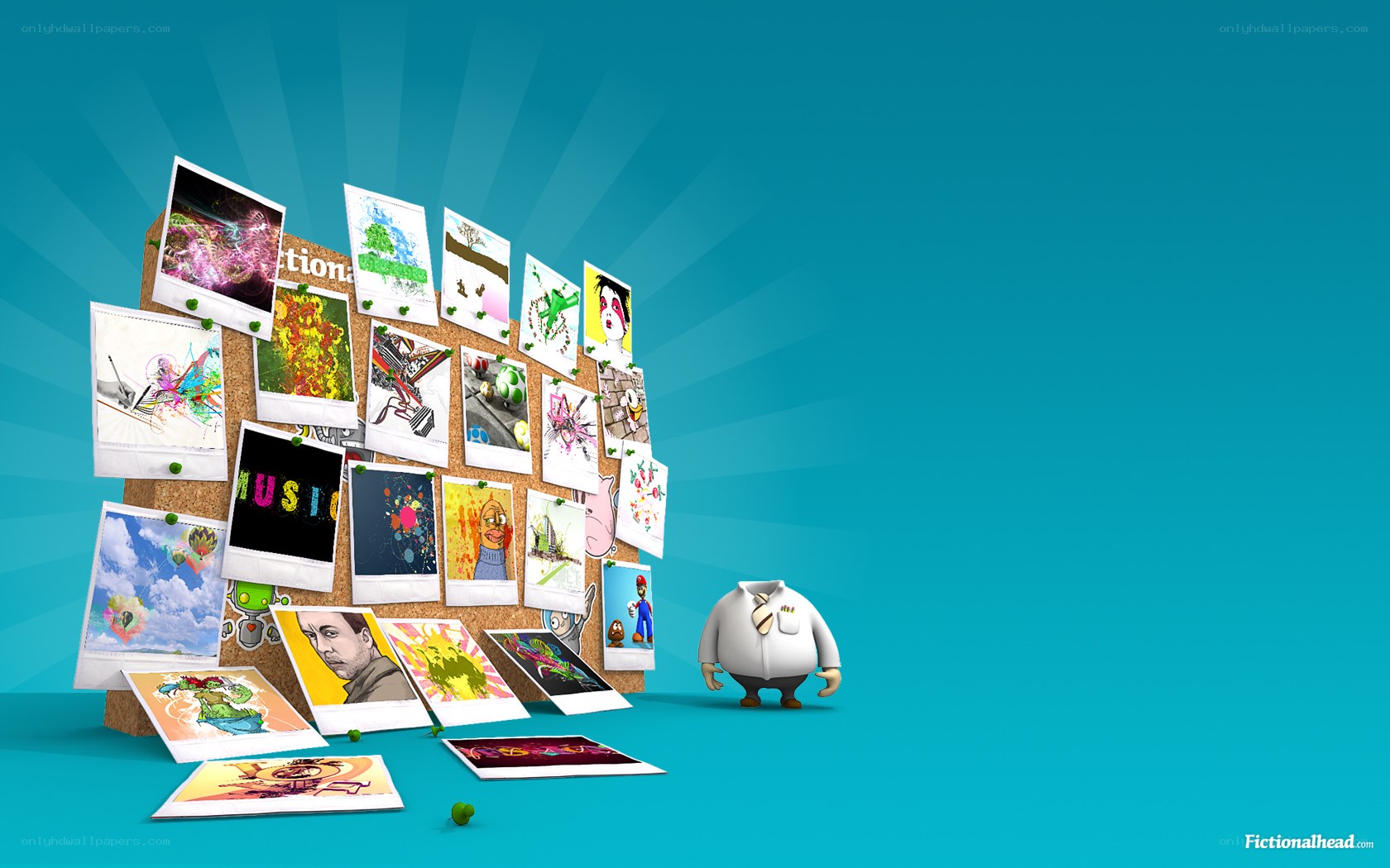art display with cartoon character