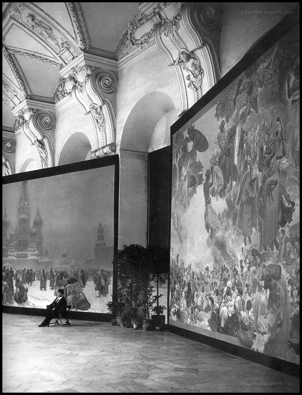 Art exhibition with large paintings