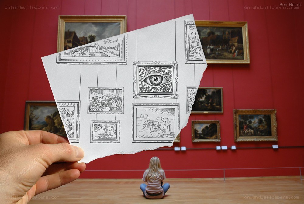 Art gallery illusion with drawing