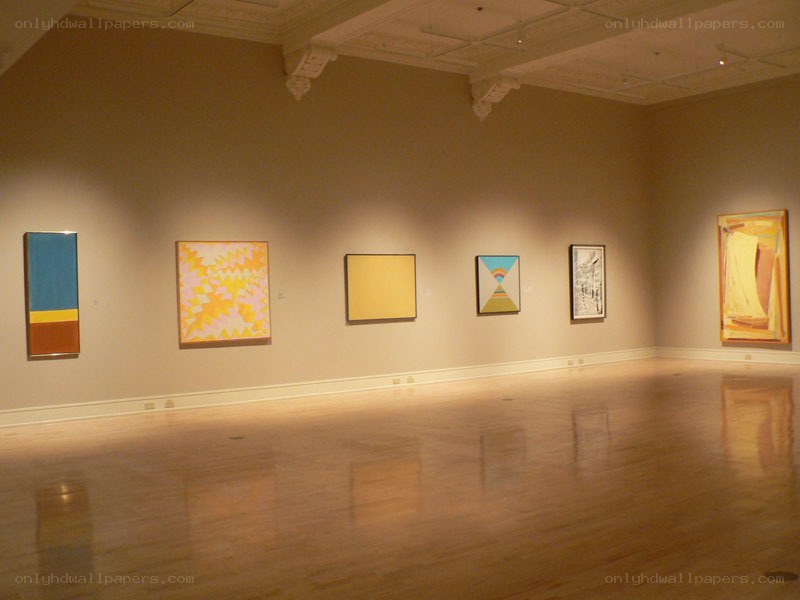 Art gallery with abstract paintings