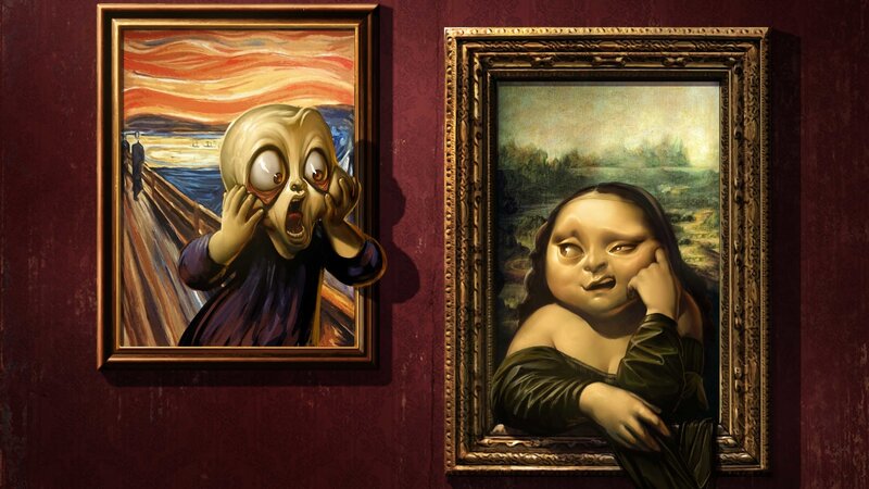 art gallery with distorted paintings