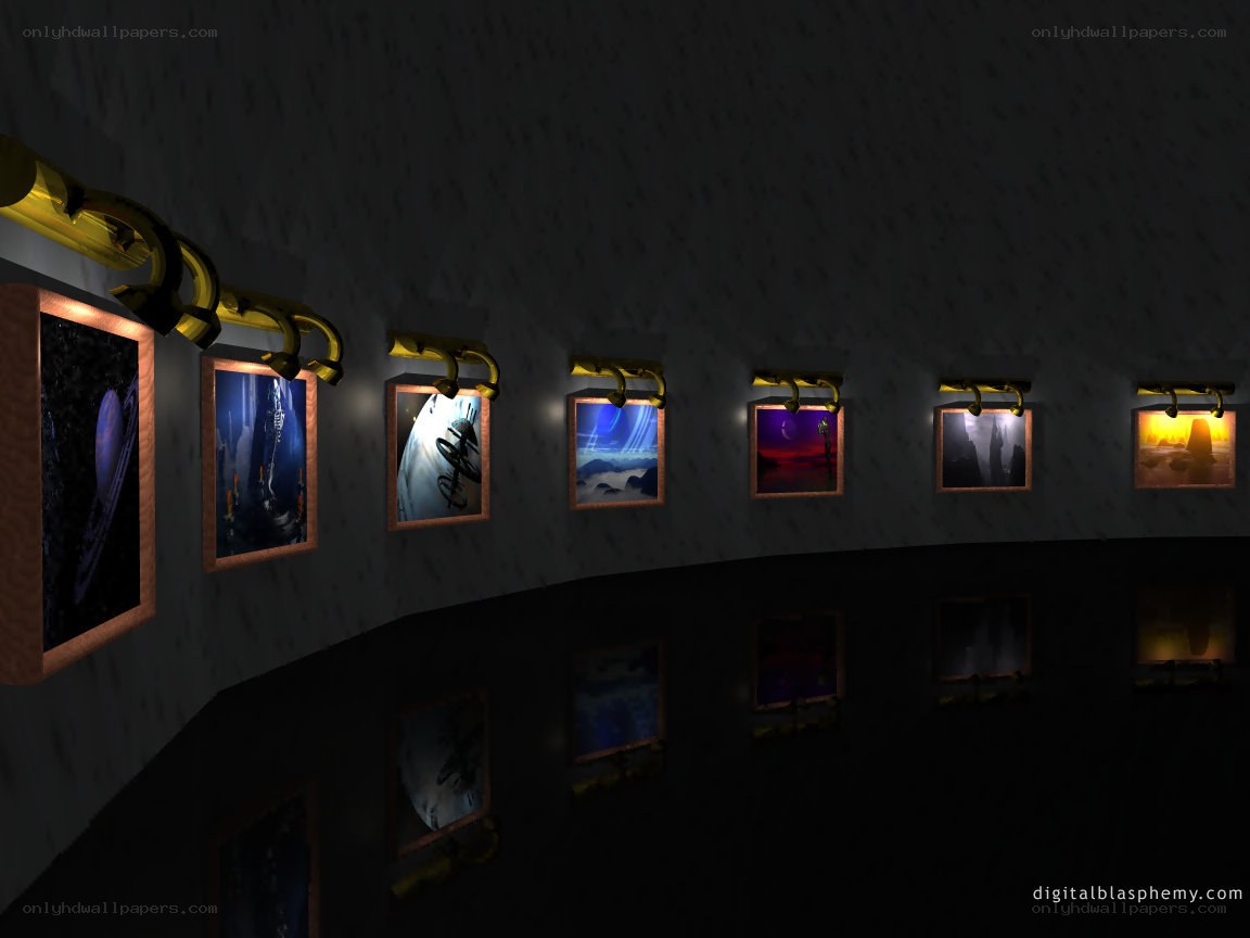 Art gallery with framed paintings