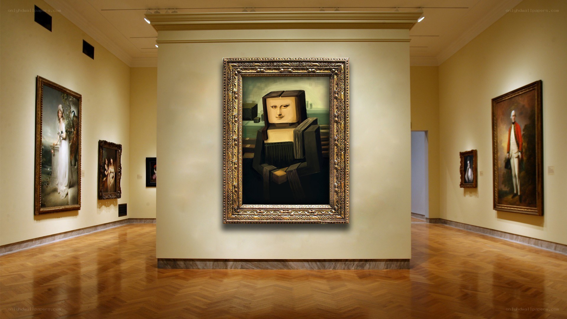 Art gallery with framed paintings