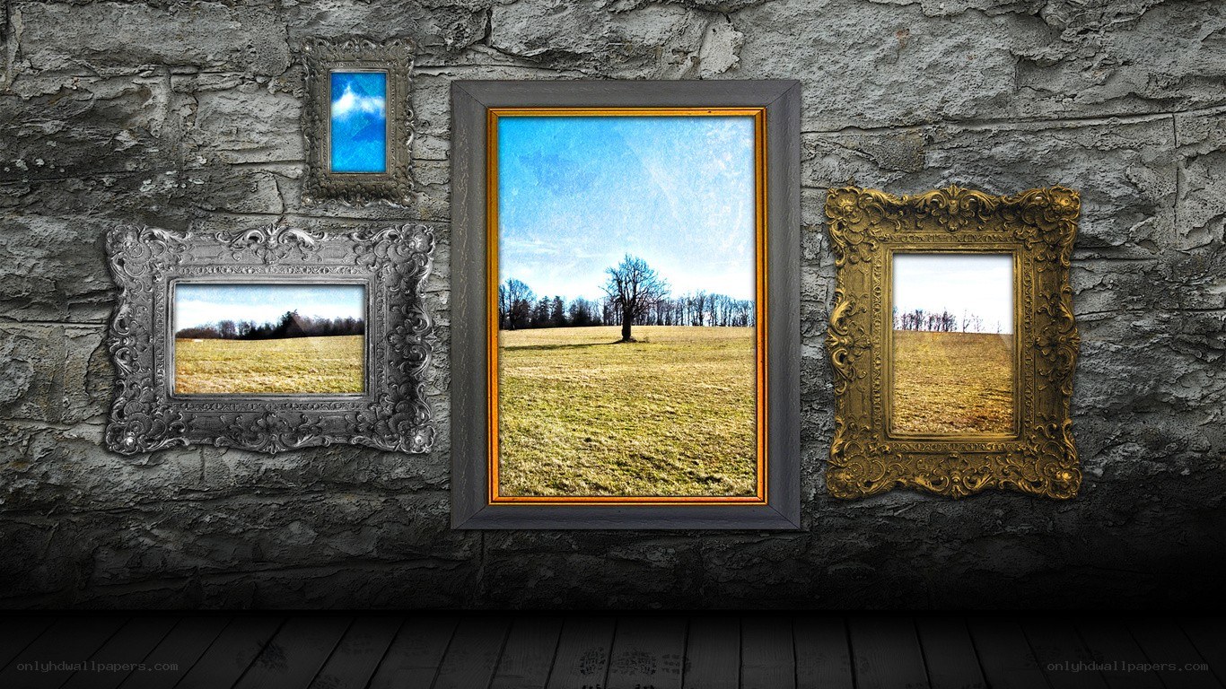 Art gallery with landscape paintings