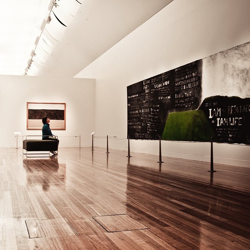 Art gallery with large text artwork