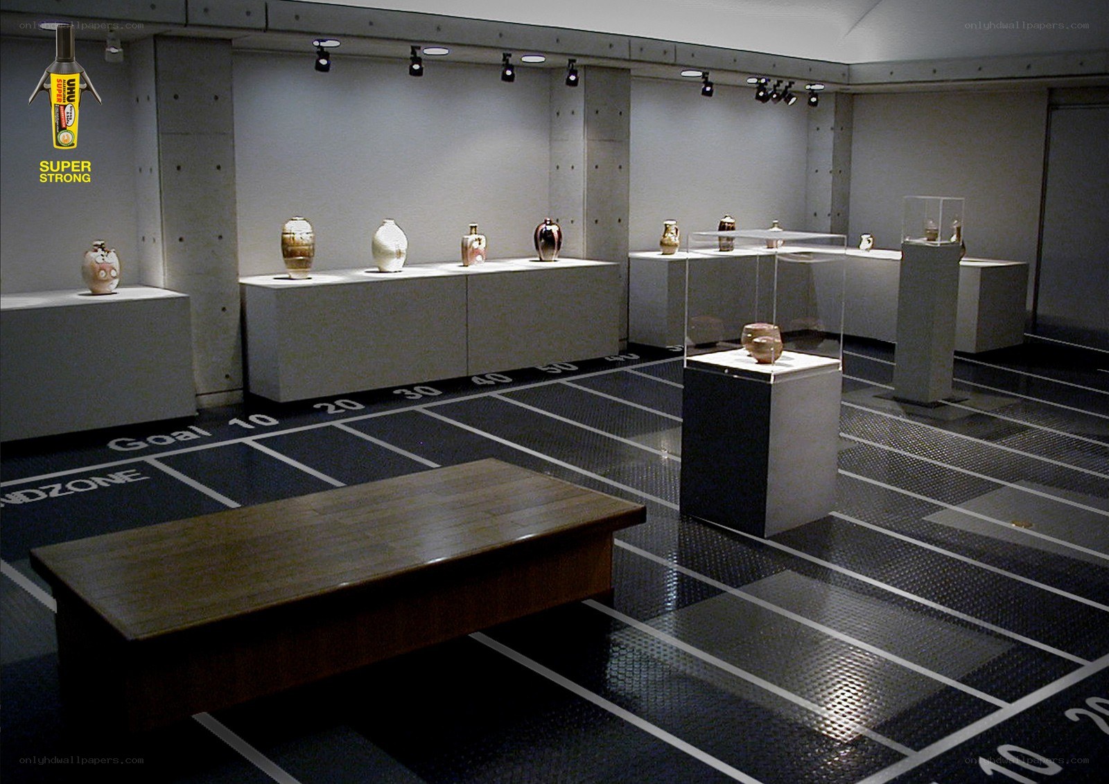 Art gallery with pottery display