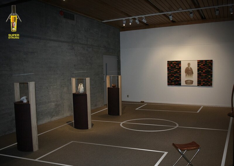 Art gallery with sculptures and painting