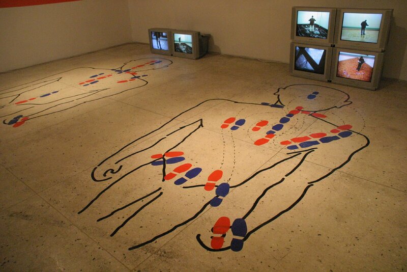 art installation with floor drawings