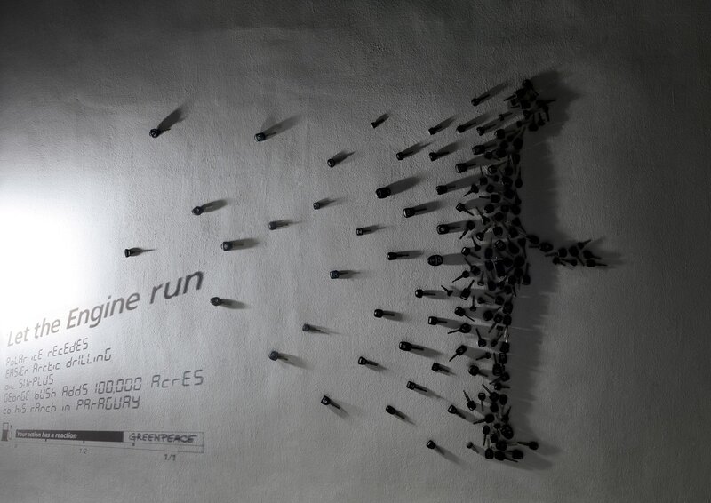 Art installation with nails