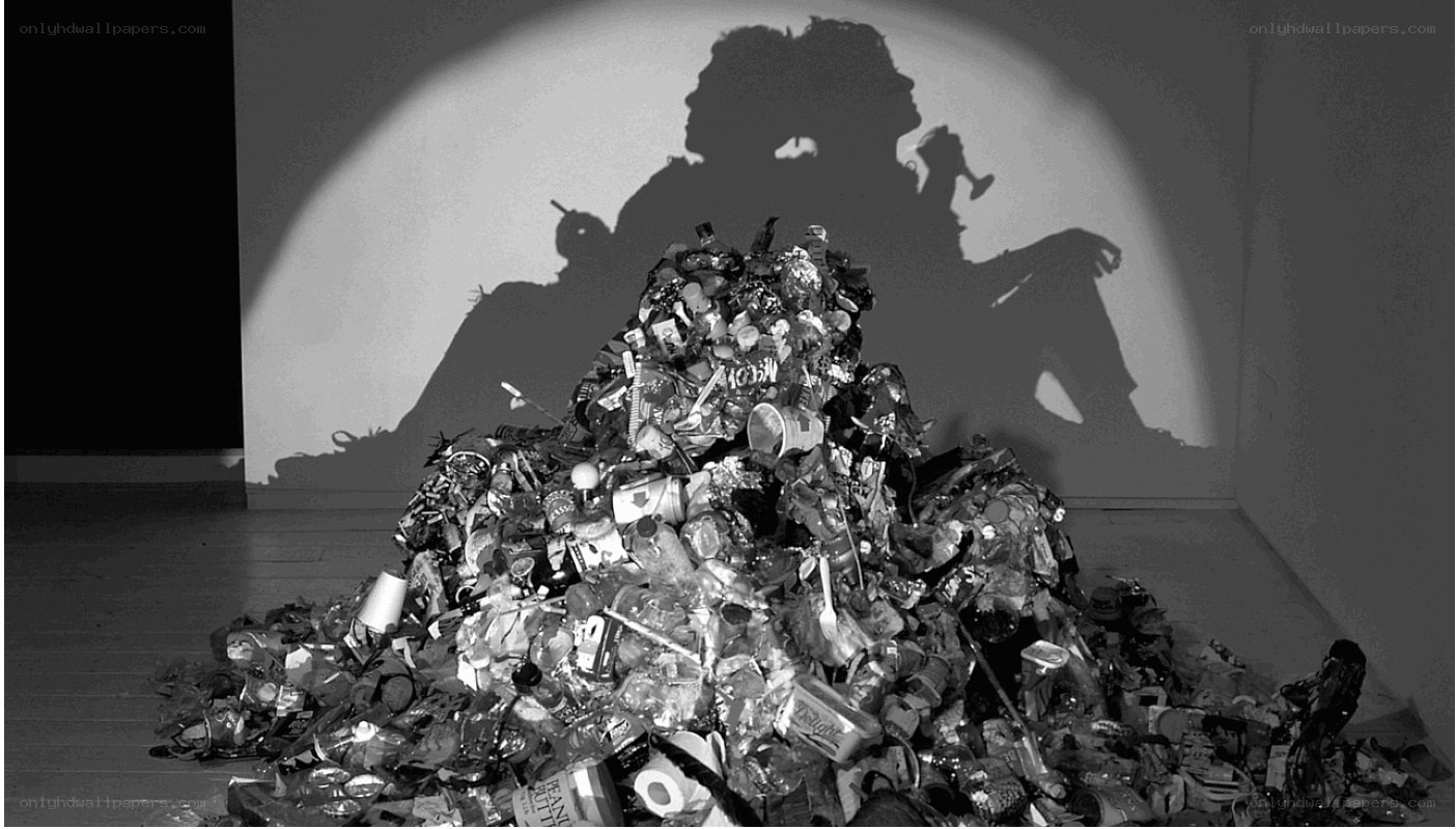 Art installation with trash pile