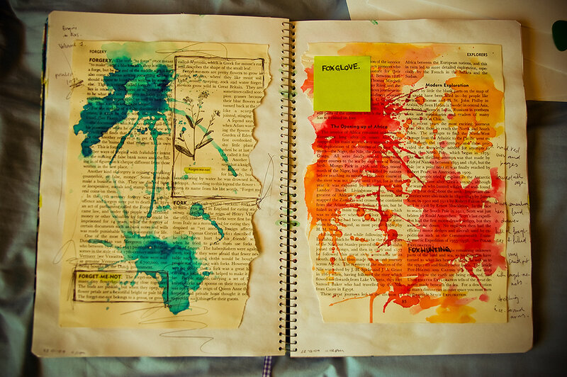 art journal with text and collage