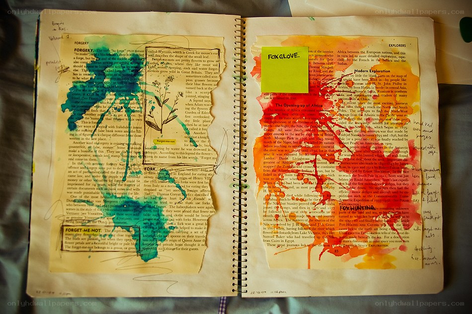 art journal with text and collage