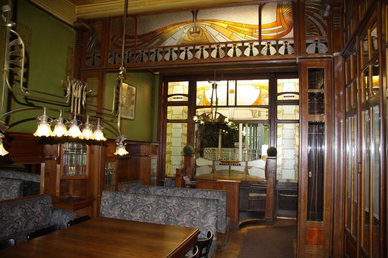 Art Nouveau interior with stained glass