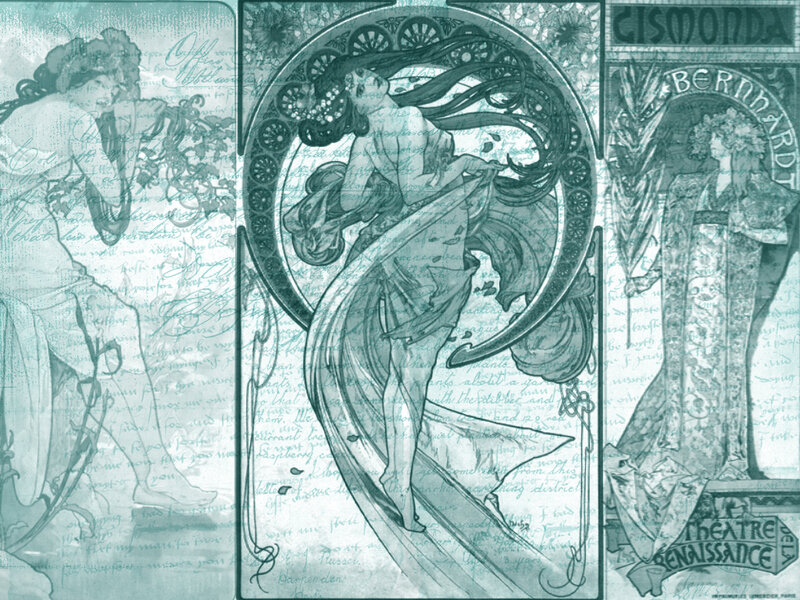 Art Nouveau triptych illustration