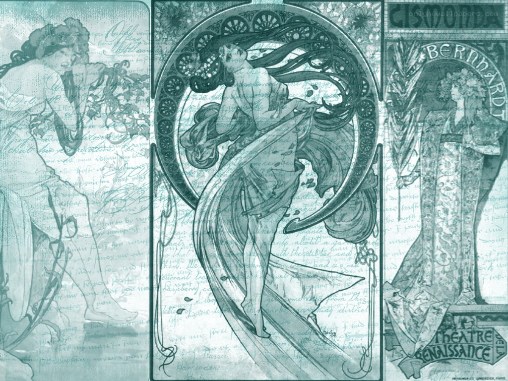 Art Nouveau triptych illustration