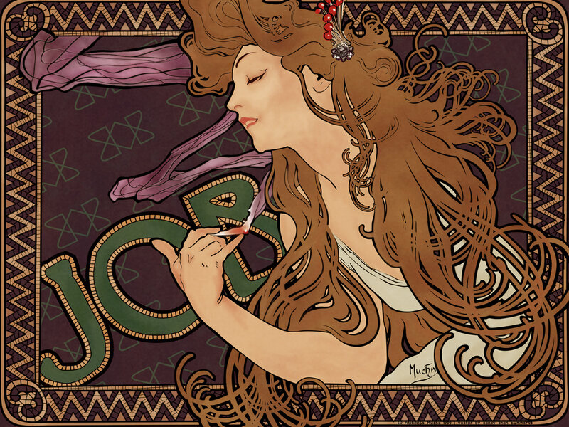 Art Nouveau woman with cigarette
