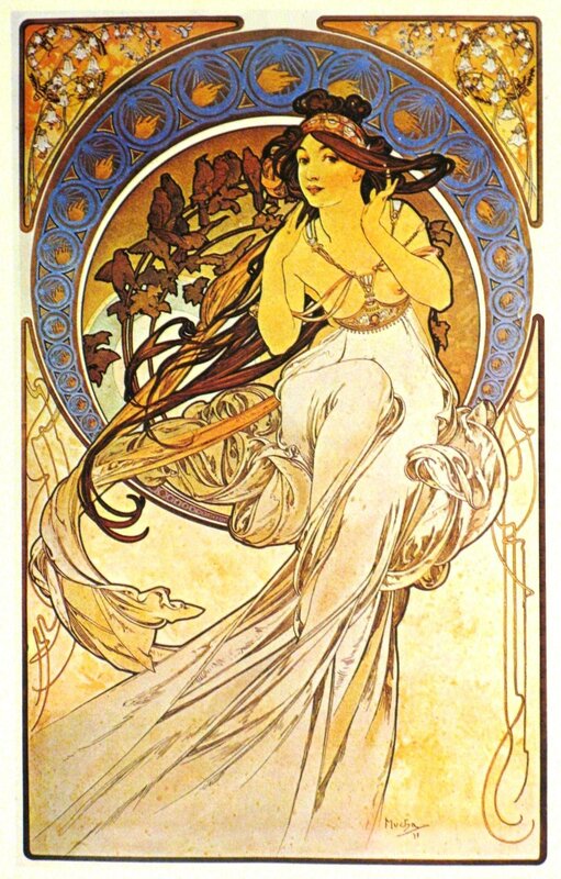 Art Nouveau woman with flowing hair