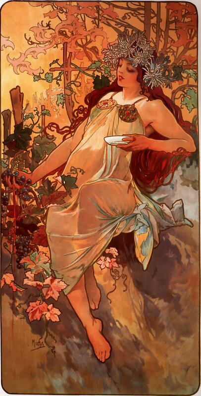Art Nouveau woman with grapes