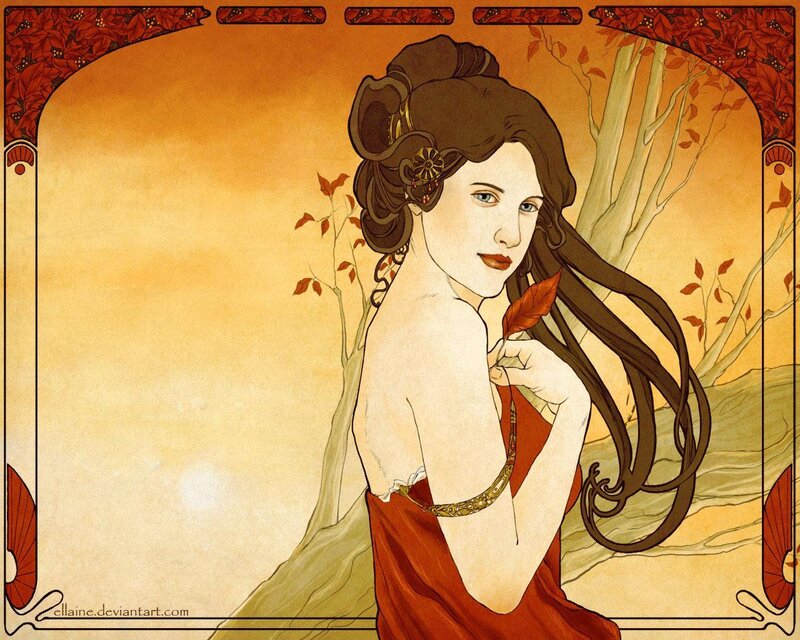Art Nouveau woman with leaf